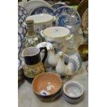 Ceramics and Glass - blue and white plates; a Denby vase; a pair of Lladro type Fantail Doves;