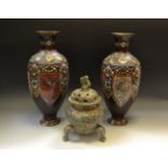 Oriental Ceramics - a pair of cloissone enamelled baluster shaped vases;