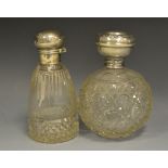 A George V silver mounted hobnail-cut glass scent bottle,
