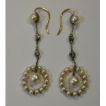 A pair of Edwardian pearl drop earrings, c.