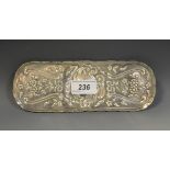A Victorian style silver rounded rectangular dressing table tray, Sheffield 1992, 74.