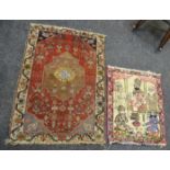 A Persian wool rug, cream border, geometric design to centre,