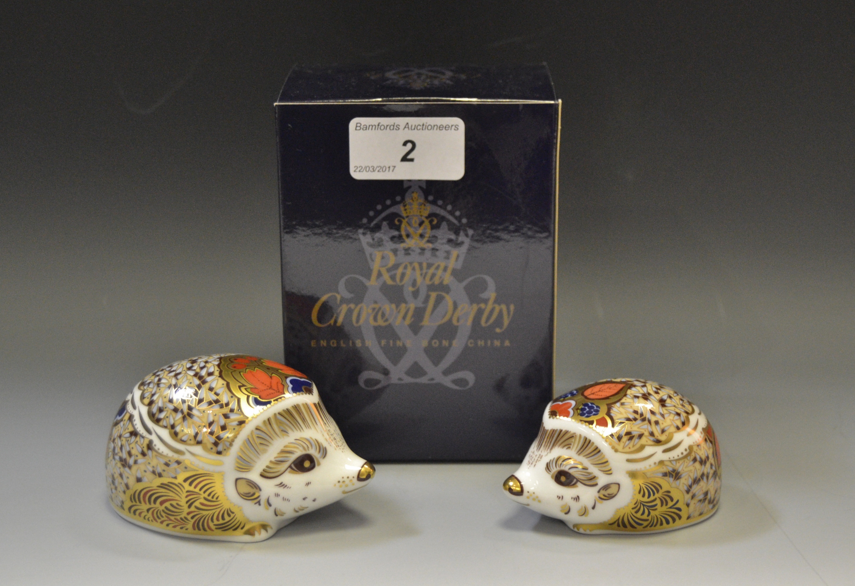 A Royal Crown Derby paperweight 'Hawthorne Hedgehog', gold stopper,