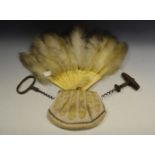 A Lady's bone and Ostrich feather fan; a beadwork purse; a George III corkscrew; another similar;