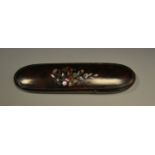 A 19th century mother of pearl inlaid papier mâché spectacles case, c.