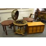 A mid 20th century terrestrial globe cocktail cabinet; a pair of contemporary side tables;