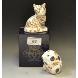 A Royal Crown Derby paperweight Thomas, gold stopper; another Harvest mouse,