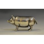 A silver vesta case in the form of a pig (marks rubbed), 18.