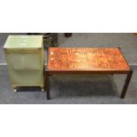 A Kraft rattan laundry basket, French cabriole legs, glazed top; a contemporary coffee table,