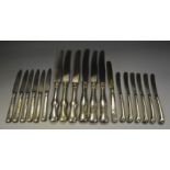 A set of six German dinner knives, silver hafts, stainless steel blades; other knives,