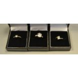 Three 9 ct gold wedding bands, stone inclusions, 6.