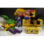 A4 - Poodle, a pelham puppet, boxed; another, SS9 Pinky, boxed; V5 Girl, ventriloquial puppet,