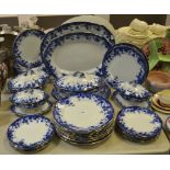 A Victorian Staffordshire flo blue dinner service comprising of tureen and covers, serving plates,