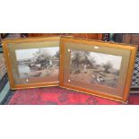 Pictures and Prints - English School, Farm Girl Carrying Wood, print, framed; another,