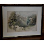 Douglas Morrison, after, South Front, from the Footbridge, Haddon Hall Hand-tinted lithograph,