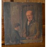 English School (19th century) Boy at a Shop Counter oil on mahogany panel,