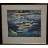 English School Loch with sunlight breaking through the clouds watercolour, framed,