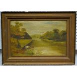 B Lomass Cattle by the river oil on canvas, signed.