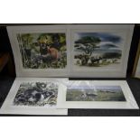 Wolfgang Weber, after, Elephants in East Africa, giclee print, signed to margin,