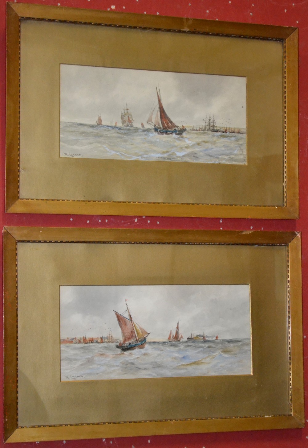 W Cannon A pair, Off the Coast, A Busy Stretch signed, watercolours,
