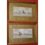 W Cannon A pair, Off the Coast, A Busy Stretch signed, watercolours,