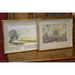 Tarquin Cole A pair, Farmhouse and Open Country signed, dated 1957 and 1958, watercolours, 19.
