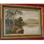 English School (late 19th century) Lakeside with Silver Birches indistinctly signed, oil on canvas,