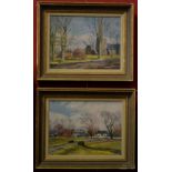 Anne Harcourt (American mid-20th century) A pair, Suburbs in the Fall signed,