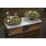 A set of Victorian mahogany and marble top scales, Maw and Co.