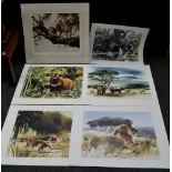 A collection of wildlife prints; Spencer Hodge, after, Leopard with her cub,