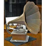 A vintage discophone, wooden case,