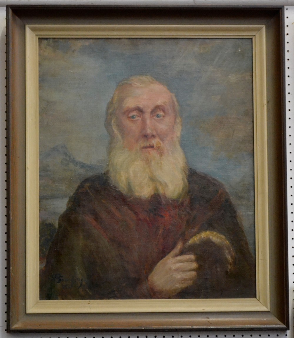 Pauline Boumphrey Portrait of a Bearded Man signed, dated 1954, oil on board,