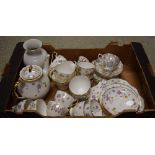 A Royal Stafford Violets Pompadour tea service, flora sprig pattern on white ground,