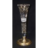 A cut glass rose vase, hallmarked silver base,