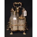 A Victorian silver and EPNS five bottle table cruet including oil and vinegar bottles; etc,