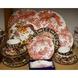 Royal Crown Derby - Old Imari 2451 cups, plates and saucers; Red Aves plates,