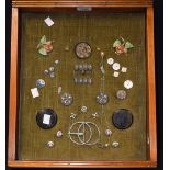 Jewellery - a set of enamelled buttons; hat pins; micro mosaic brooch; cut steel buttons;