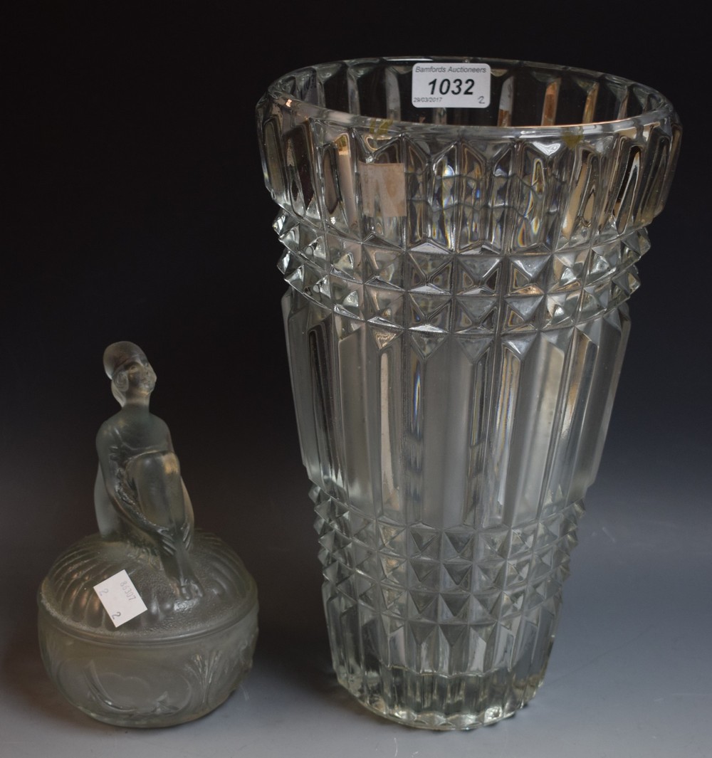 A large tapering pressed glass vase,