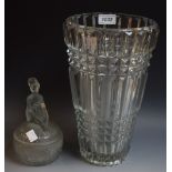 A large tapering pressed glass vase,