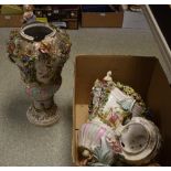 A large pair of continental pottery urn vases,