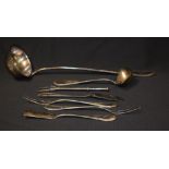 A German Kayser 90 silver plated soup ladle, a similar sauce ladle,