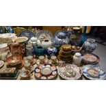 Chinese Ceramics - a Satsuma teapot, assorted plates, cups; ginger jars, onion vase,