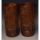 Two carved bamboo brush pots