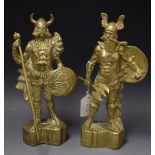 A pair of cast brass Norse mythology figures, Thor and Odin, each weighing approx. 2.7kg, 25.