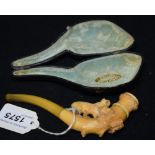 A 19th century Meerschaum pipe, carved with a ram on a rocky outcrop, 15cm long, cased, c.