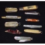 Pocket Fruit and Pen Knives - a silver and mother-of-pearl fruit knife,