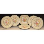 An Aynsley B4875 floral decorated dessert service, comprising five plates,