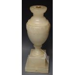 An Italian alabaster urnular table lamp, columnar neck, spreading circular shoulder,