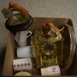 A brass cased carriage clock; a Trio ceramic cat;