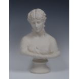 A Robinson and Leadbeater Parian bust, of Clytie, scantily draped, turned socle, 33cm high,